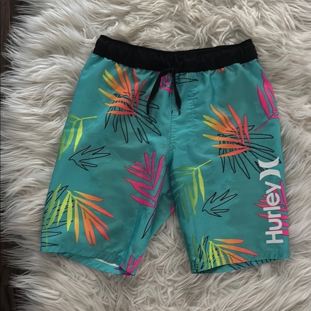 Hurley Teal Leaf Print Boardshorts